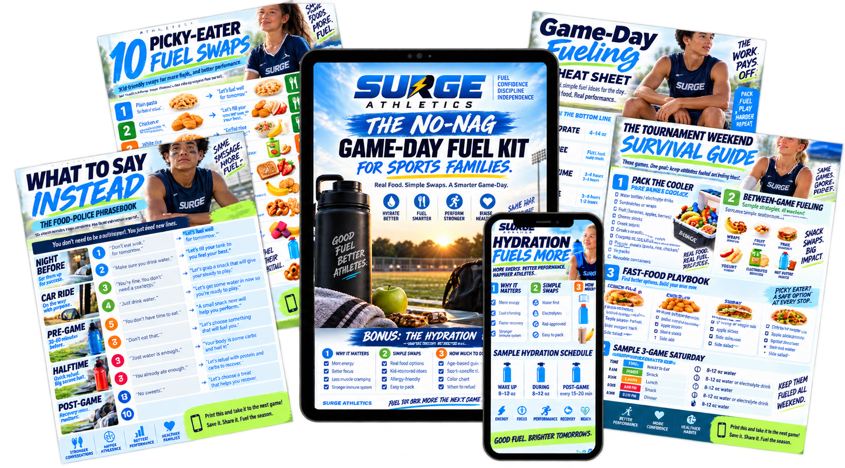 The No-Nag Game-Day Fuel Kit — 4 cheat sheets for sports families